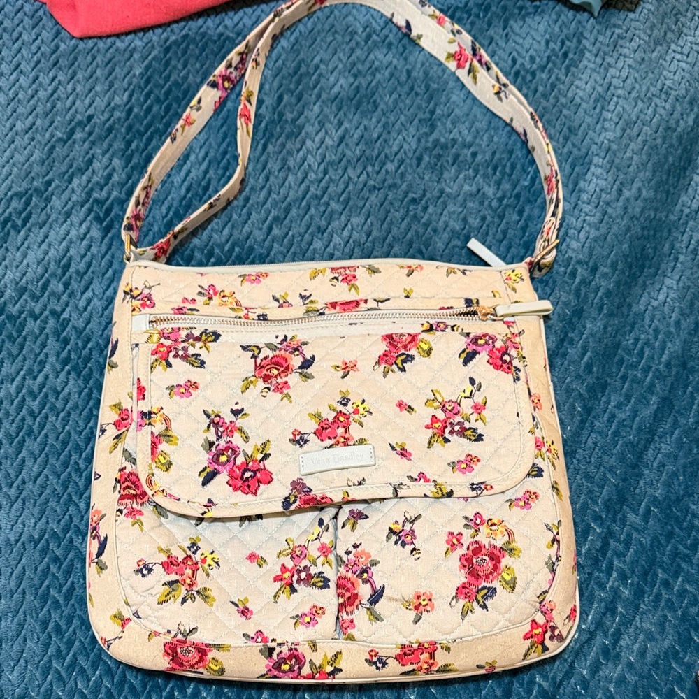 Vera Bradley Light Blue Crossbody with Pink Floral Print
